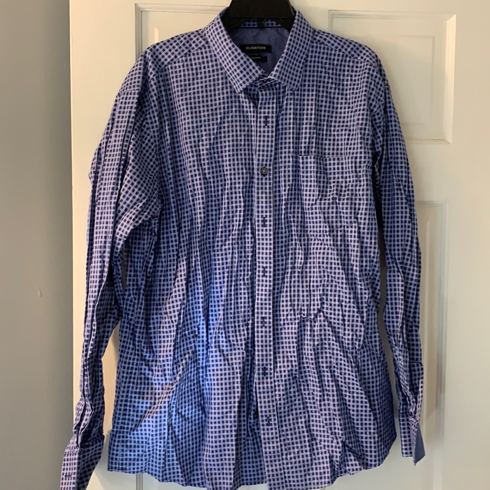 Bugatchi Blue and White Check Dress Shirt
